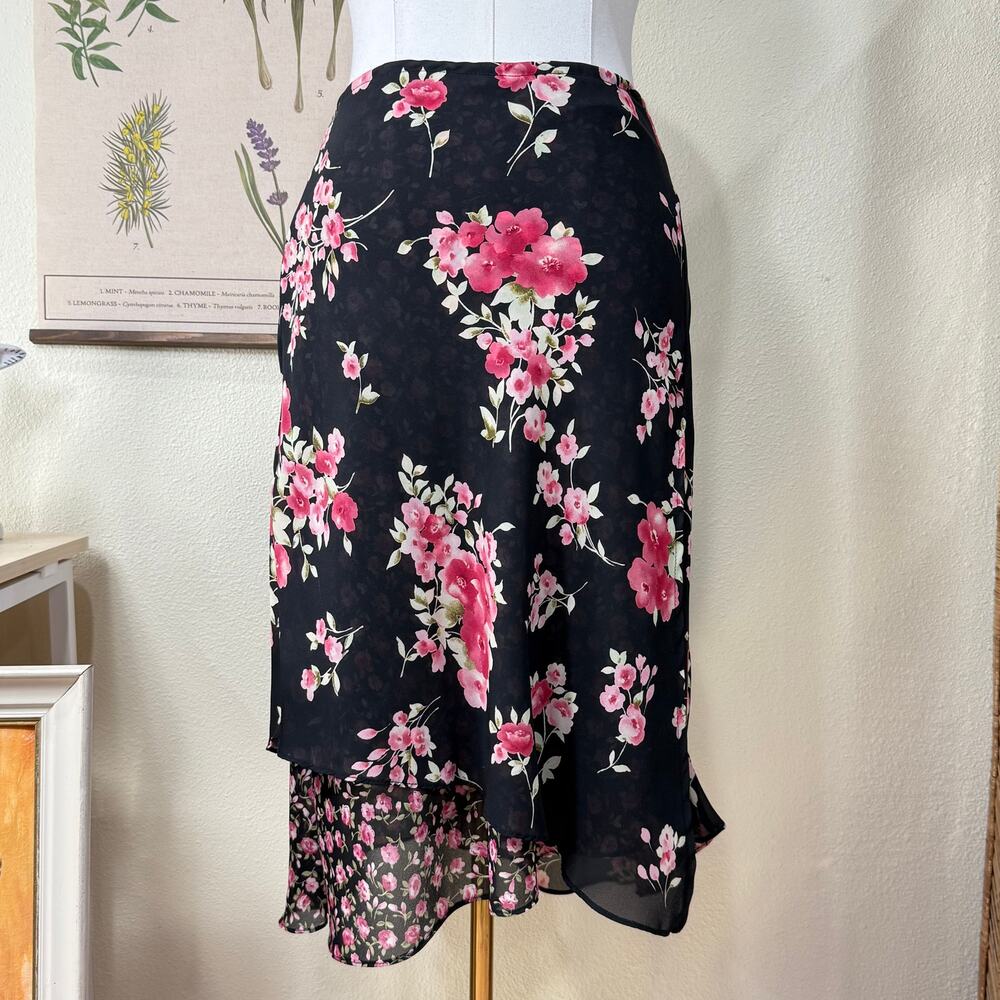 90s Y2k Floral Layered Asymmetric Skirt Fairy Dark Fairy Coquette Romantic L 12